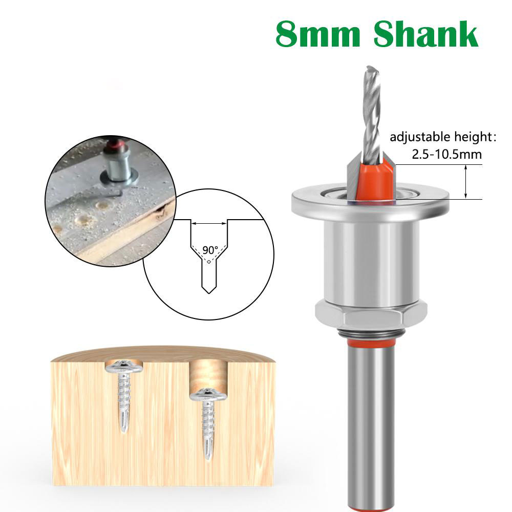 5PCS 8mm Shank Countersink Woodworking Router Bit set Milling Cutter Screw Extractor Remon Demolition