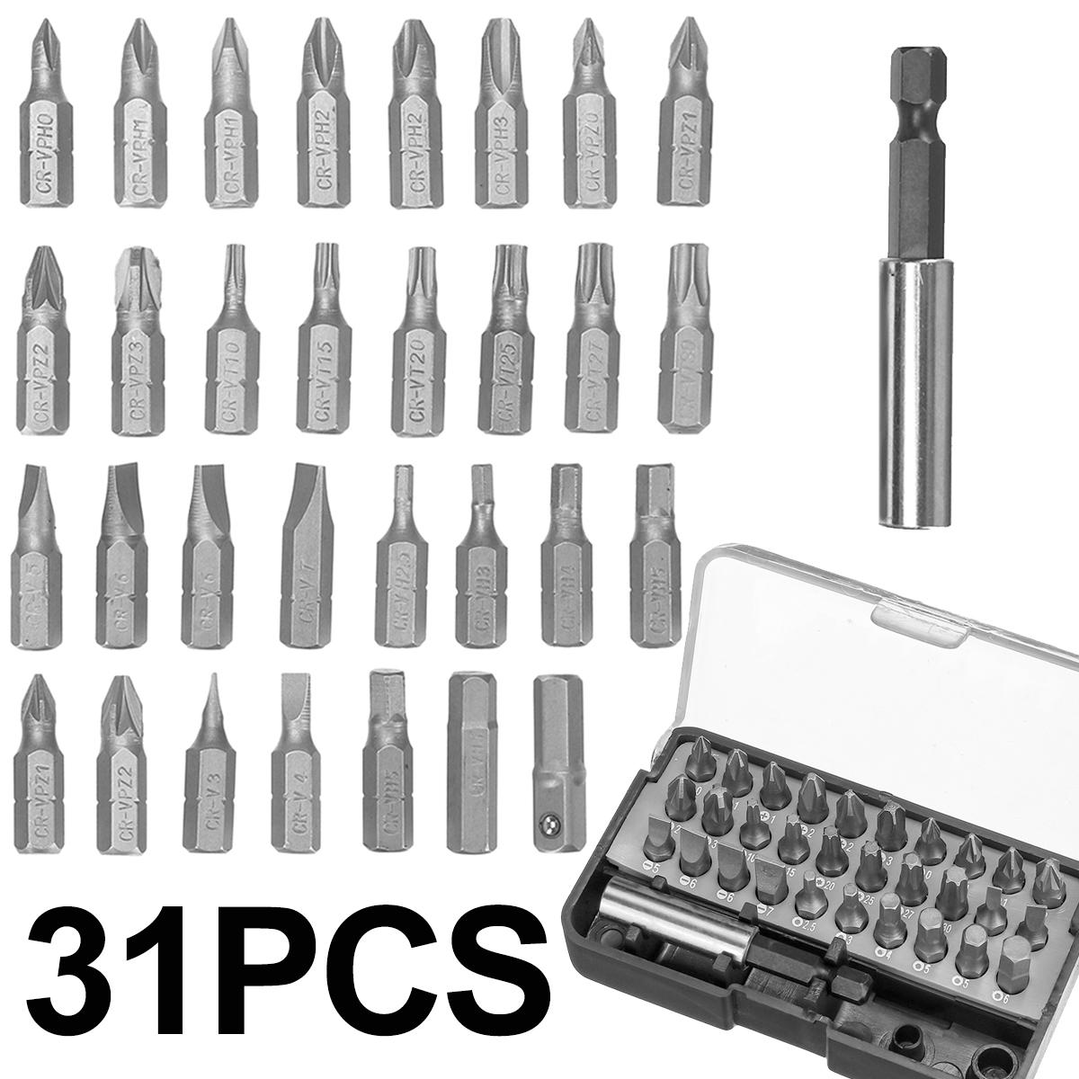 31PCS Drill Bits Set with PH PZ SL H T Sizes and 60mm Extension Rod in Durable Plastic Case Versatile Heavy-Duty and Ideal for All Your Drilling Needs