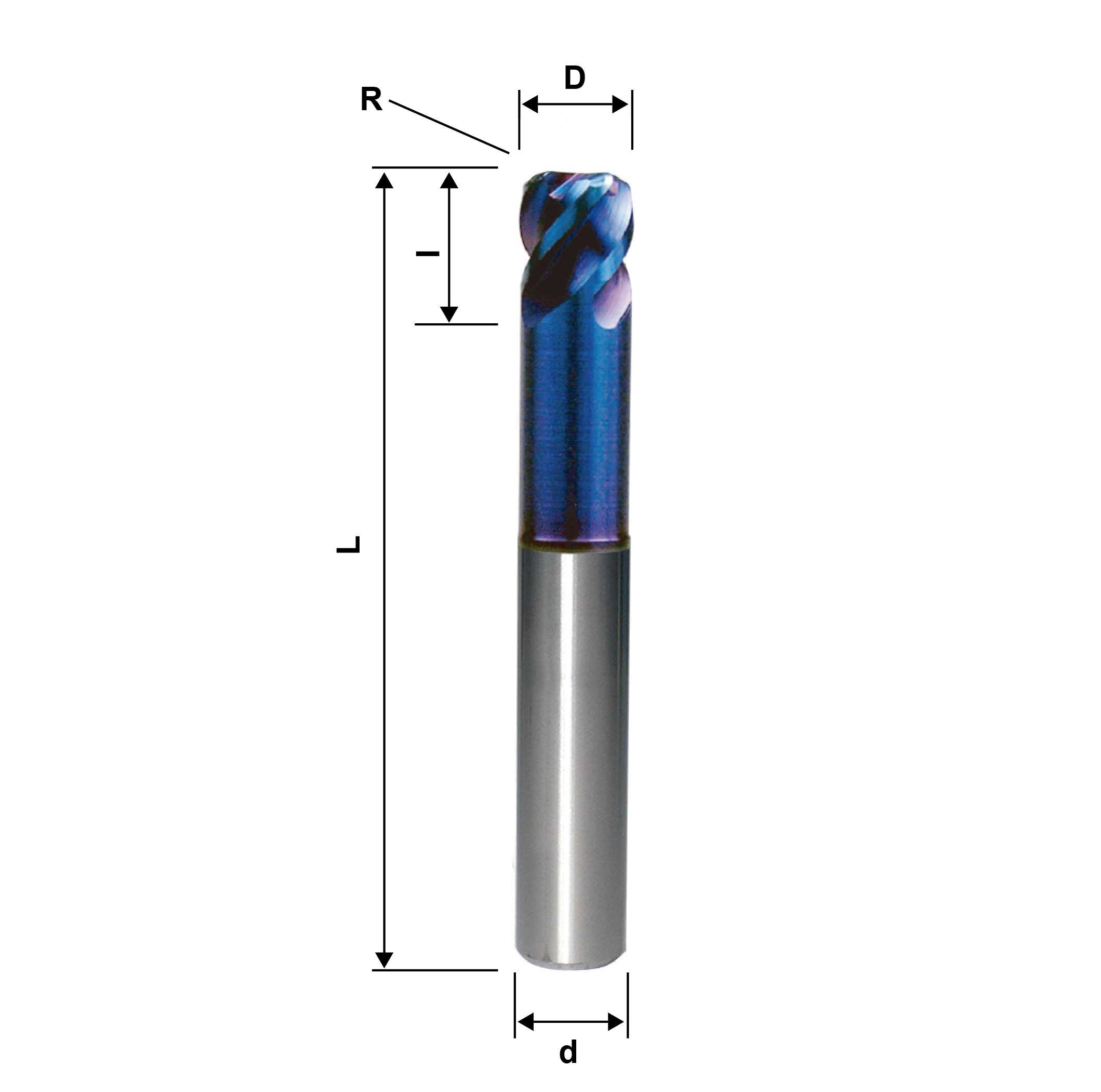12mm 0.5R, Corner Radius End Mill 4 Flute, HRC68, Blue NB Coated, 1/2" Shank, Made In China