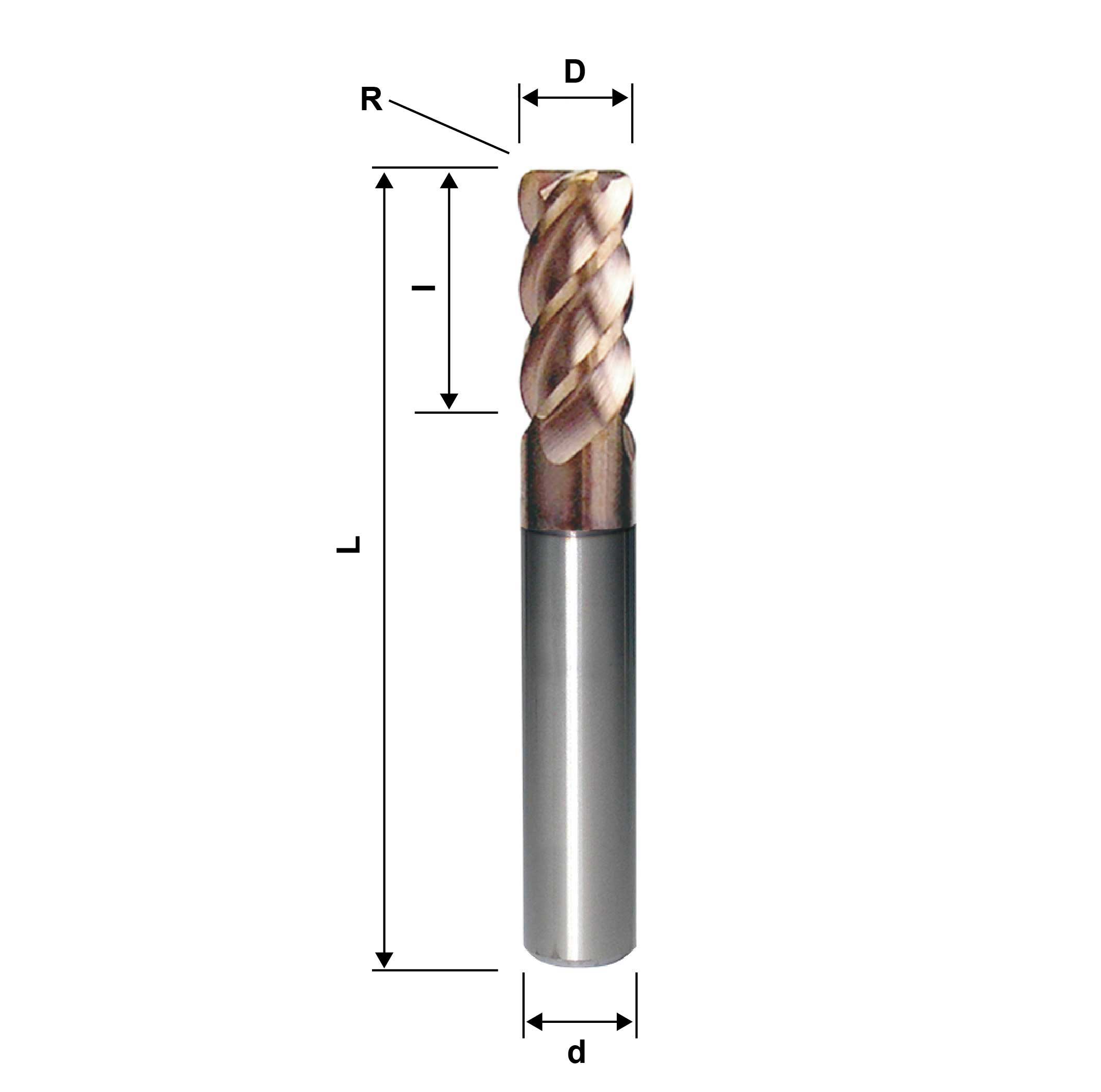 8mm Corner Radius End Mill 4 Flute 0.5R , TXM Coated, HRC45, 5/16" Shank, Made In China