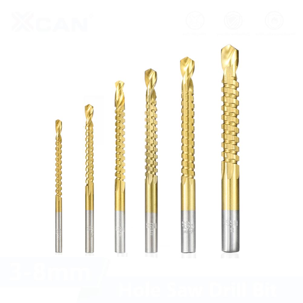 Socoje 6pcs 3-8mm Drill Bit Titanium Plating Coated Hole Saw Drill Bit Set Wood Hole Cutter Core Drill