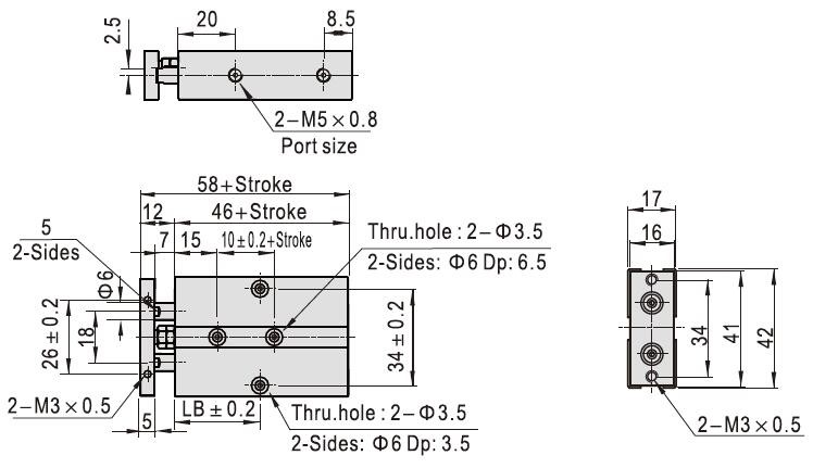 Double Rod Cylinder, 40mm Bore, 300mm Stroke, Double Acting