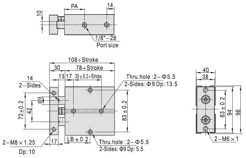 Double Rod Cylinder, 40mm Bore, 300mm Stroke, Double Acting