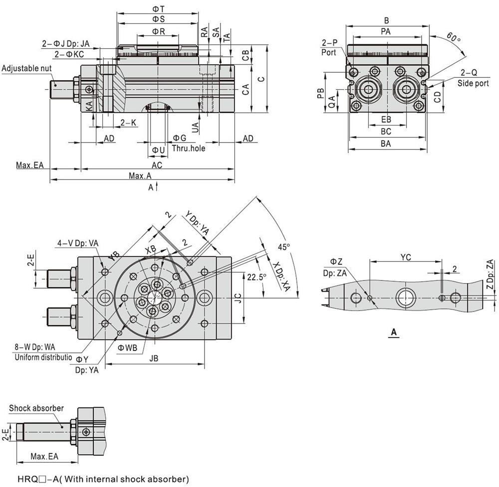 Pneumatic Rotary Actuator, Rack and Pinion, Double acting