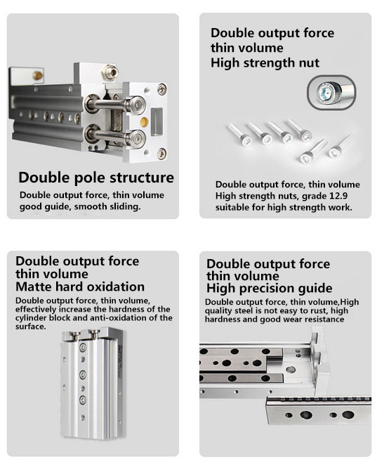 Pneumatic Slide Cylinder,  20mm Bore, 100mm Stroke