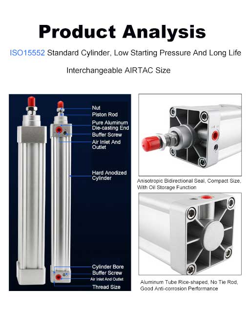 SI Series Stable Performance Silver Aluminum Alloy Air Standard Pneumatic Cylinder 10 units