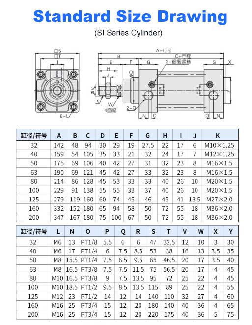 SI Series Stable Performance Silver Aluminum Alloy Air Standard Pneumatic Cylinder 10 units