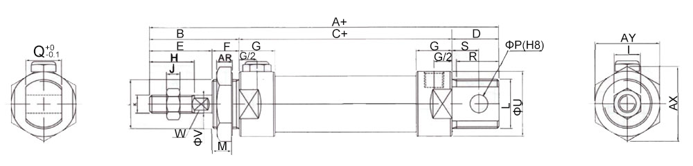 Single Acting Pneumatic Cylinder, 20mm Bore, 75mm Stroke