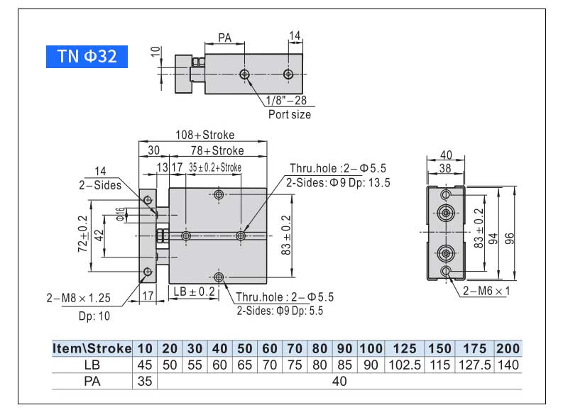 TN Parallel Bar Double Shaft Customized Twin Rod Pneumatic Cylinder