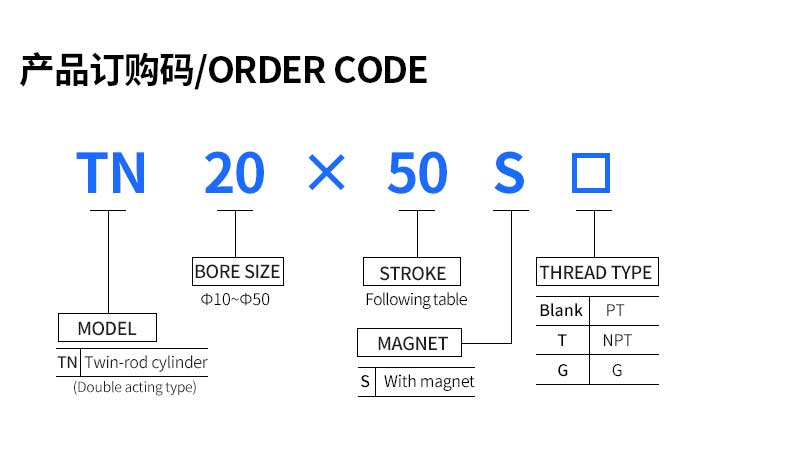 TN Parallel Bar Double Shaft Customized Twin Rod Pneumatic Cylinder