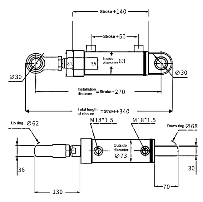 Double Acting Welded Hydraulic Cylinder, 8 inch (200mm) Stroke