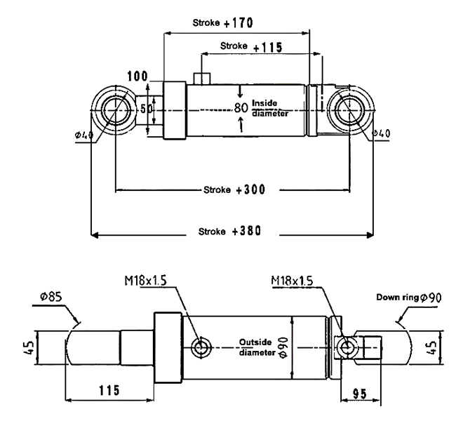 Double Acting Welded Hydraulic Cylinder, 10 inch (250mm) Stroke