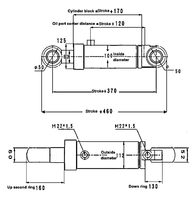 Double Acting Welded Hydraulic Cylinder, 10 inch (250mm) Stroke