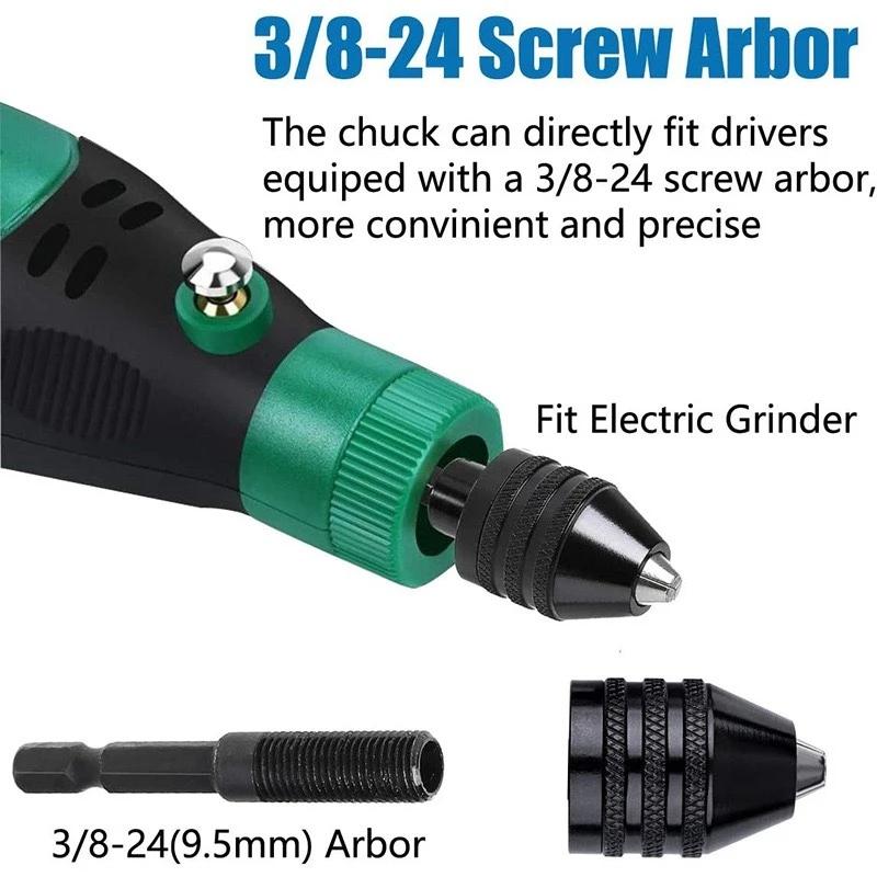 2PC Hex Shank-Black and White Keyless Drill Chuck Adapter For Easy Bit Changes Available In Electric Grinder, Nail Machine, Engraving Machine