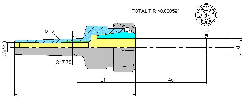 MT2 Shank ER32 Chuck with 11 pc Collet Set, 1/8" - 3/4" by 16th