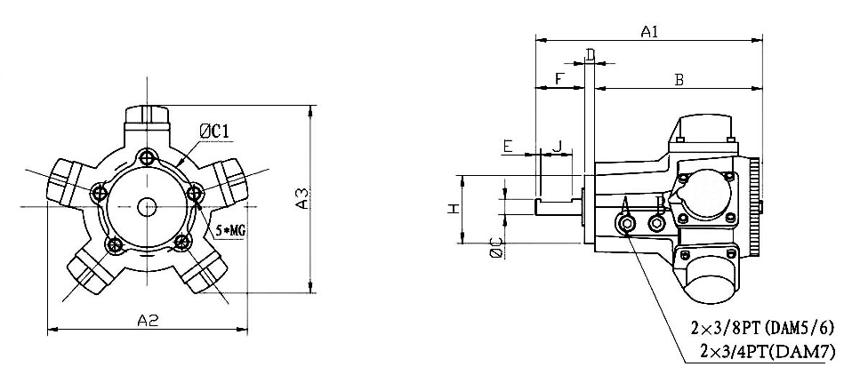 1/2 hp Piston Air Motor, 750 rpm, 397 L/min