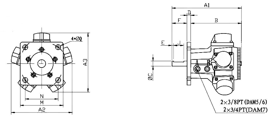 1/2 hp Piston Air Motor, 750 rpm, 397 L/min