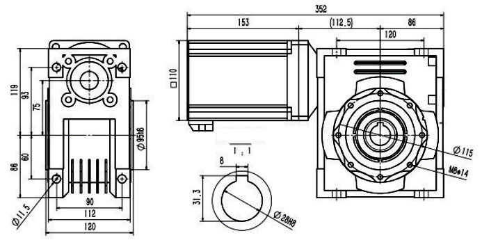 1500 W DC Worm Gear Motor, 36V/48V