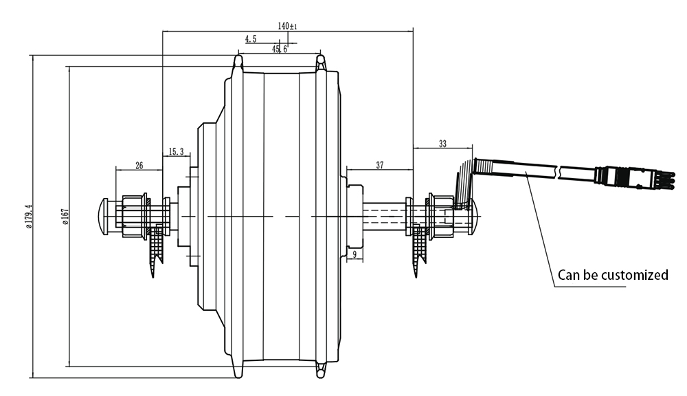 1000W Gear Hub Motor, 24V/ 36V/ 48V, 95 N.m
