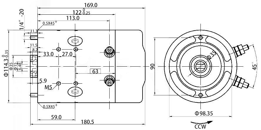 3 hp (2.2 kW) 24V Hydraulic Pump Motor, 2600rpm