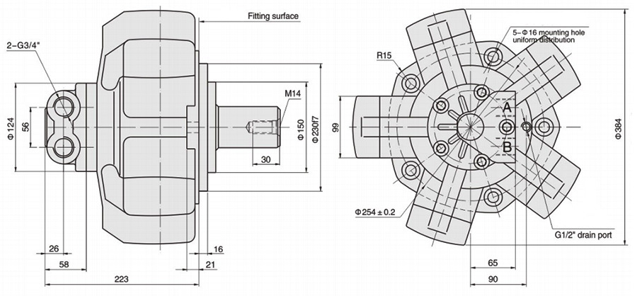 40 hp 400-750cc Radial Piston Hydraulic Motor, 25MPa