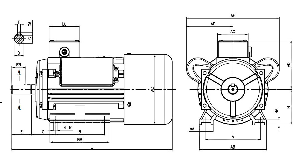 1/2 hp (0.37kW) Single Phase Induction Motor, 1500rpm/3000rpm