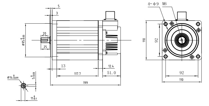 500W 48V DC Servo Motor, 3 Nm, 1500 rpm