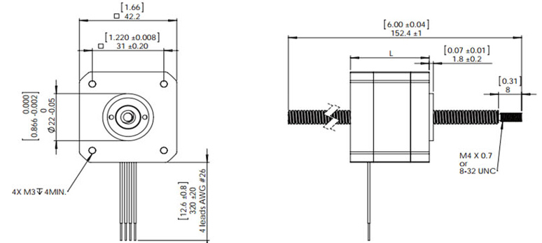 Nema 17 Stepper Motor Linear Actuator, 2 phase, 6V, 0.8A