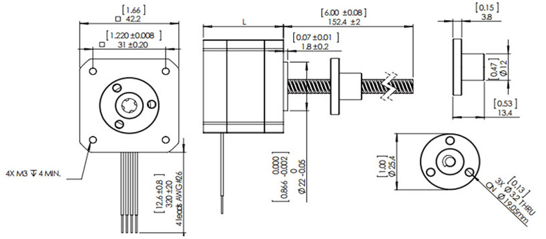 Nema 17 Stepper Motor Linear Actuator, 2 phase, 6V, 0.8A
