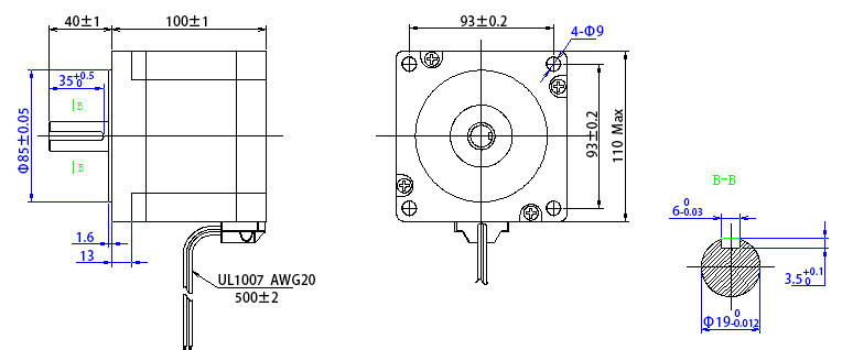 3 phase Nema 42 Stepper motor, 5A, 1.2 degree, 6 wires