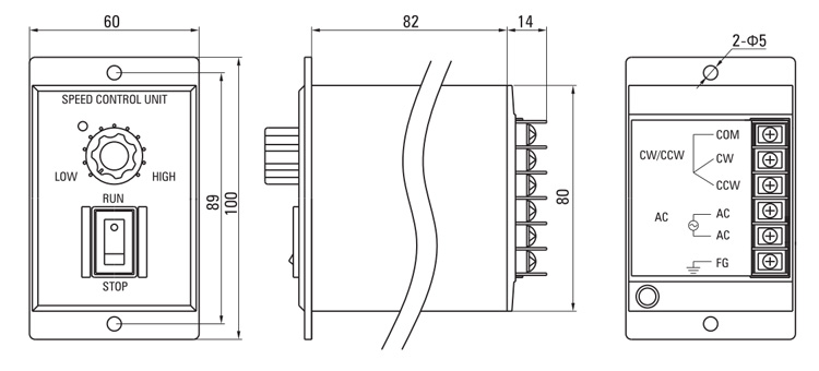 120W Single Phase AC Gear Motor, Speed Control