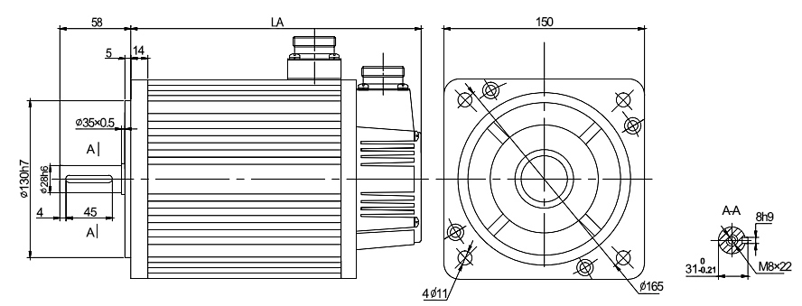 4 hp (3 kW) AC Servo Motor, 15 Nm, 2000 rpm