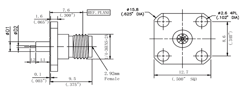 2.92mm Female RF Coaxial Connector, Flange Mount