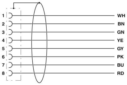 M12 8 Pole Cable L=10000mm FEMALE Shielded with Openend