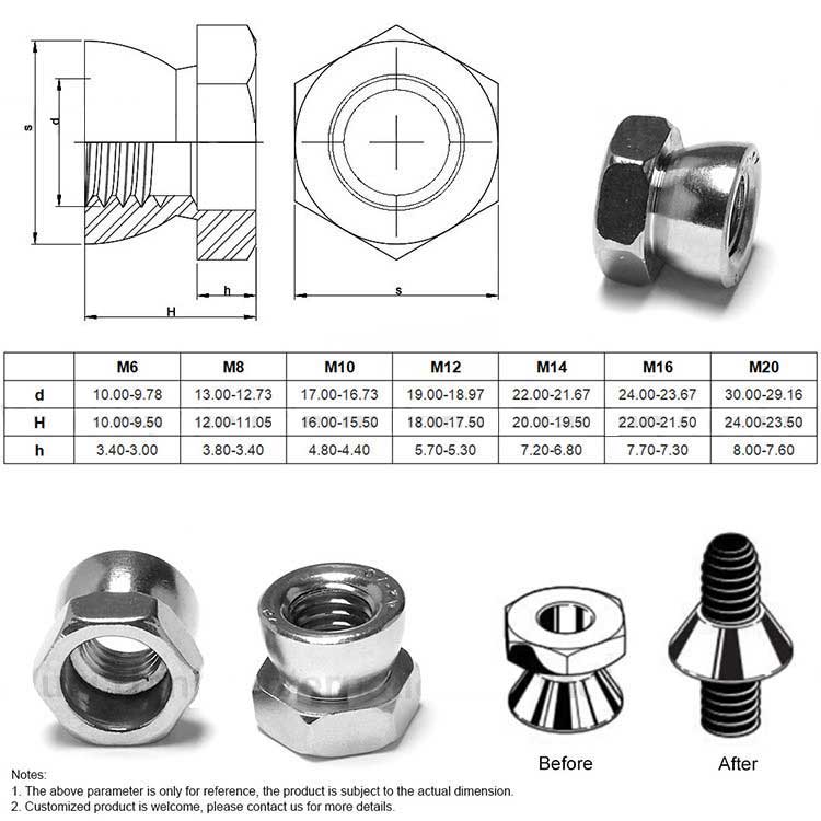 Square Female Square Corner Nut Chamfer Galvanized Carbon Steel M5 M6 M8 M10 Square Nuts