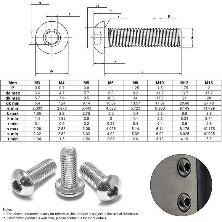 High Quality Stainless Steel m2 m3 m4 m5 m6 Button Head iso7380 Screws