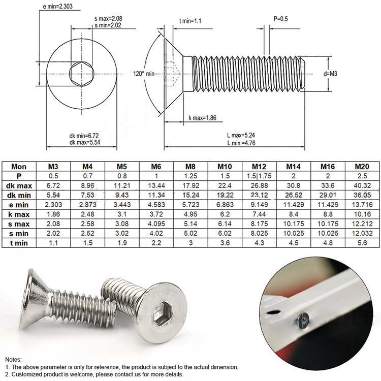Stainless Steel 304 316 Steel 8.8 10.9 12.9 DIN912 Csk Pan Hex Button Socket Cap Head Screw