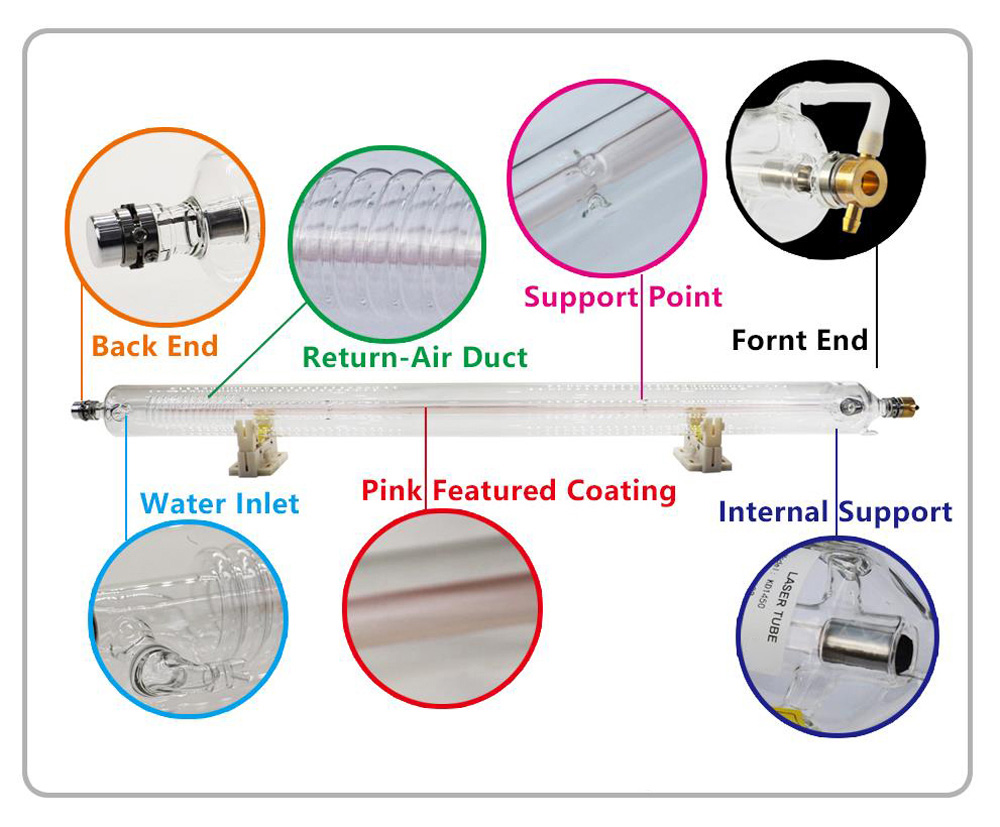 Actual 100W CO2 Laser Tube Length 1450mm Dia 80mm, Wires Preconnected with Coating, for Laser Engraver Cutter Laser Engraving Machine FDA Approved