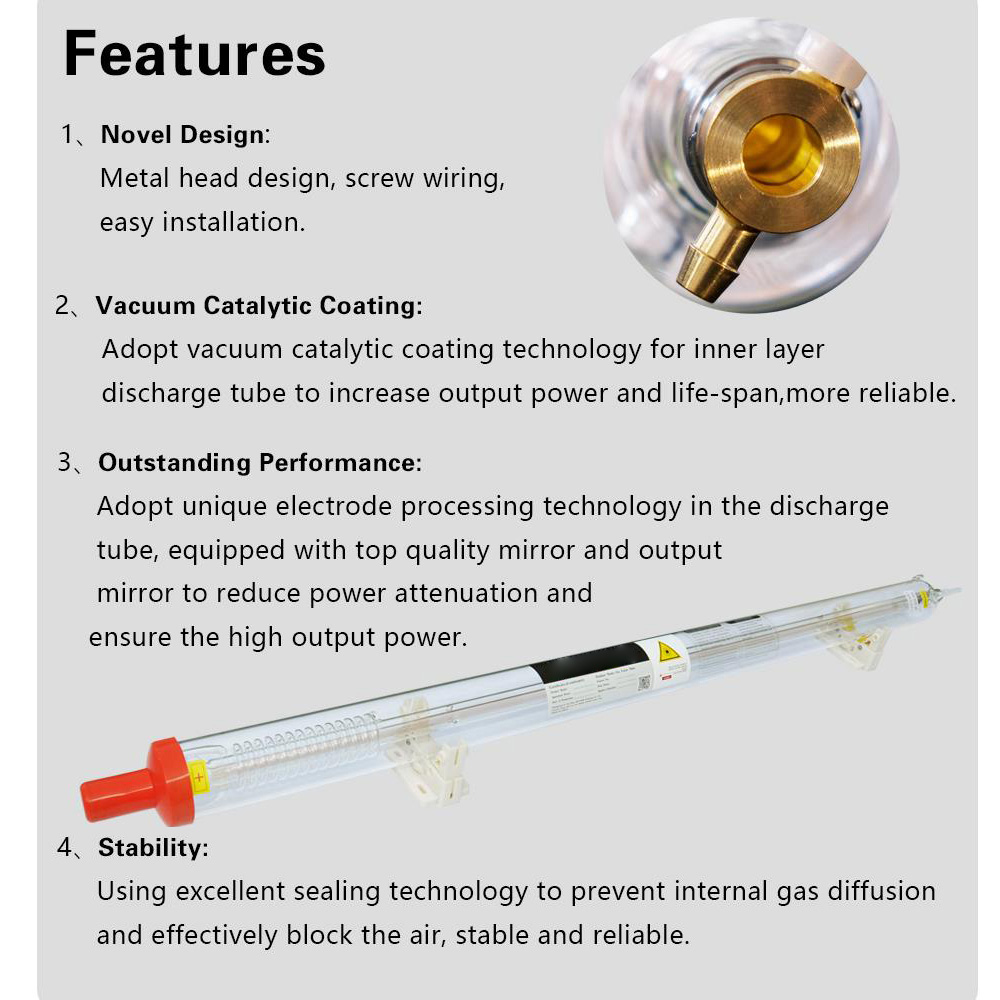 Actual 100W CO2 Laser Tube Length 1450mm Dia 80mm, Wires Preconnected with Coating, for Laser Engraver Cutter Laser Engraving Machine FDA Approved