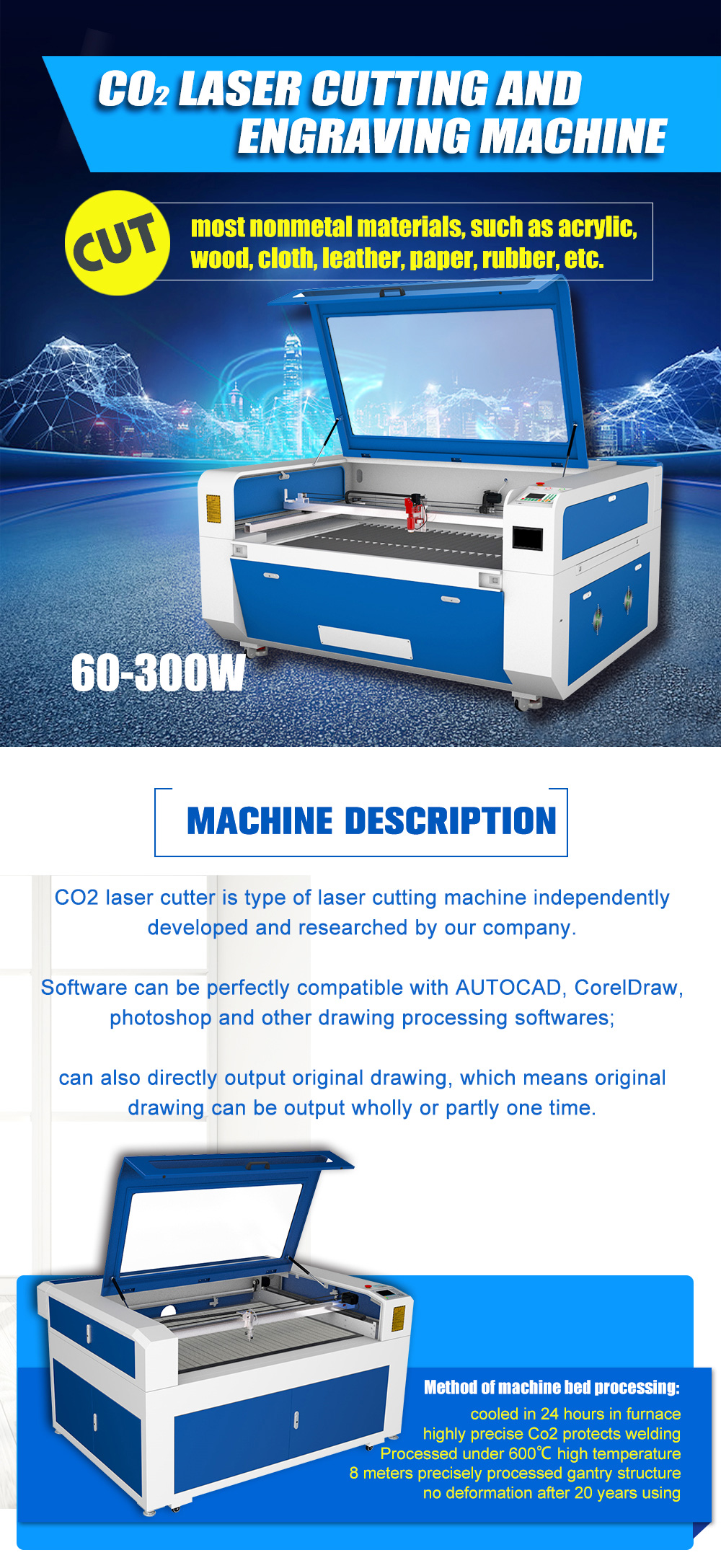 150W RECI W6 CO2 Laser Cutter 1300×900mm with S&A5200 Water Chiller