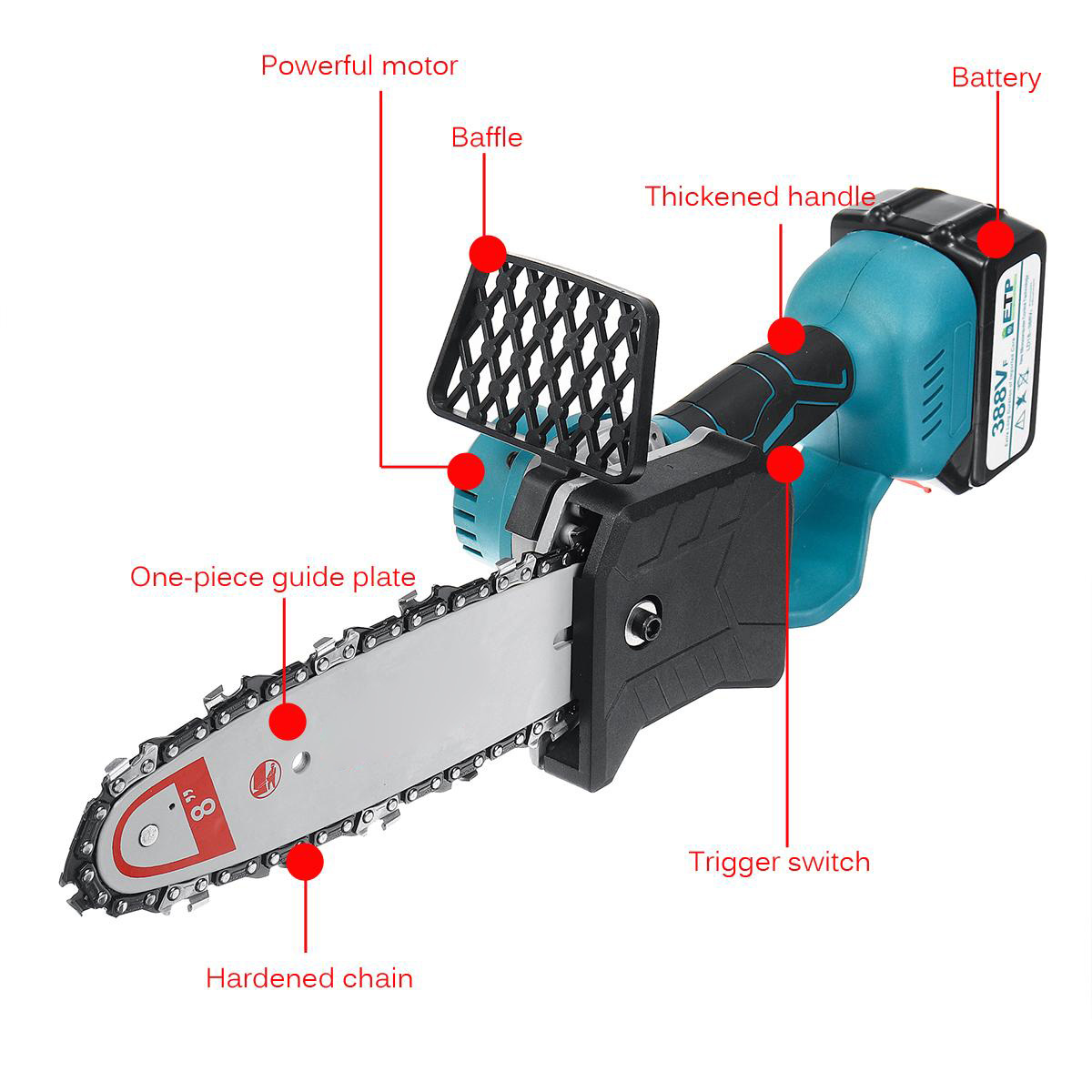 1500W 8inch Cordless Electric Chain Saw Brushless Motor Power Tools Rechargeable Lithium Battery