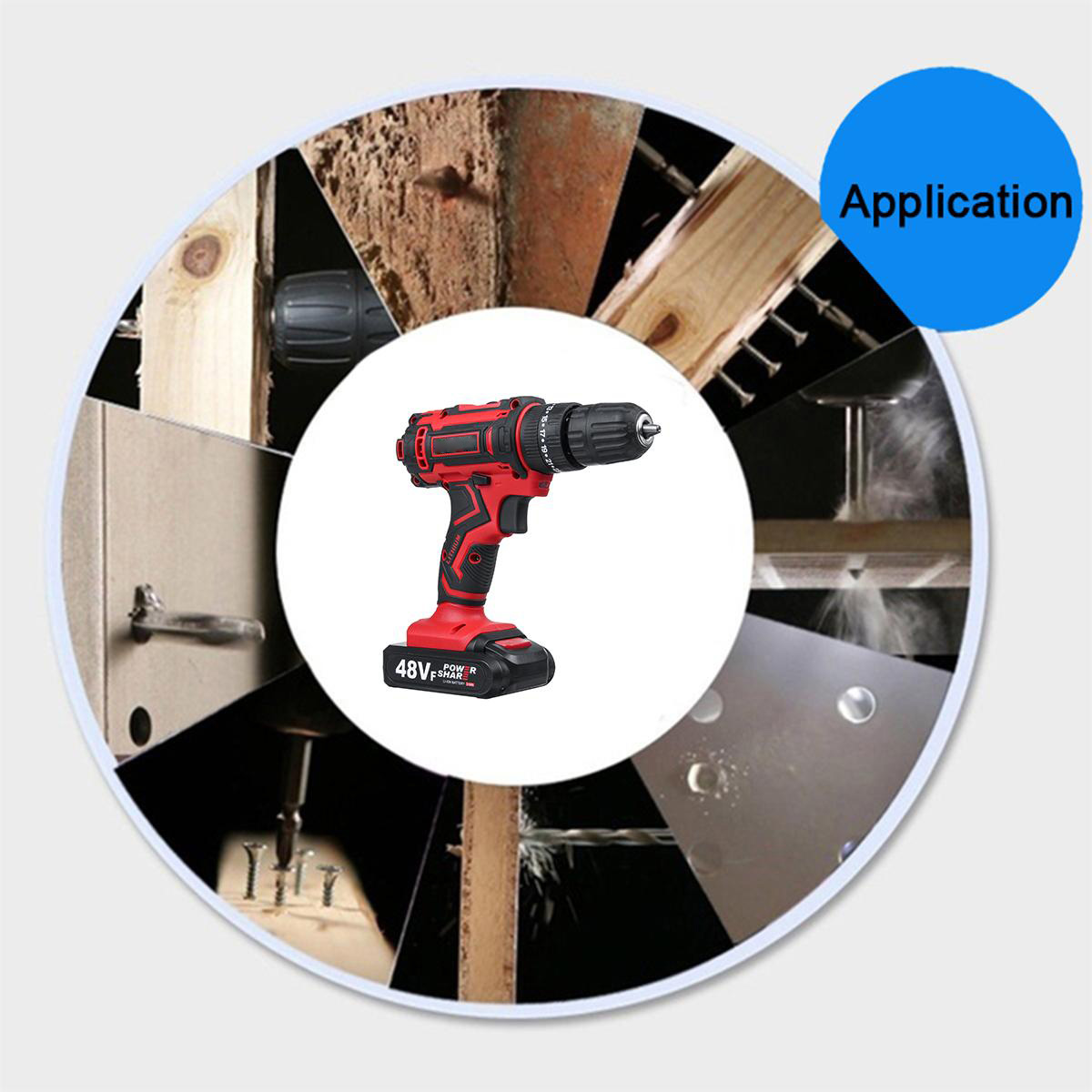 48VF Cordless Electric Impact Drill Rechargeable Drill Screwdriver W/ 1 or 2 Li-ion Battery