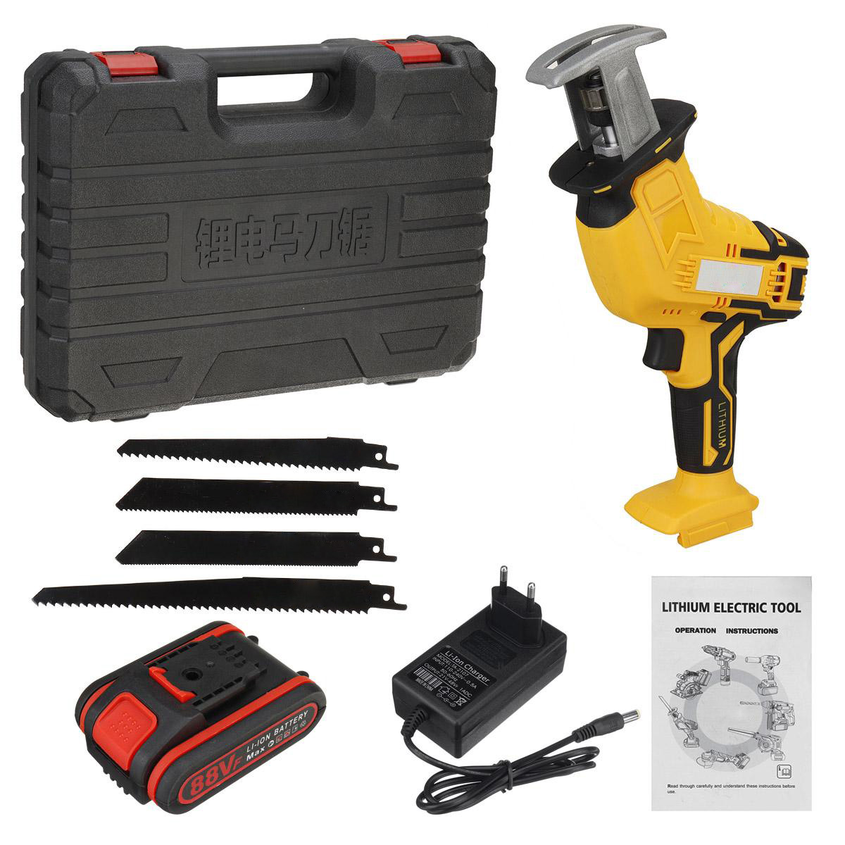 Socoje 88VF 10mm Cordless Electric Reciprocating Saw w/ 4 Blades Electric Wood Cutting Recip Prunning