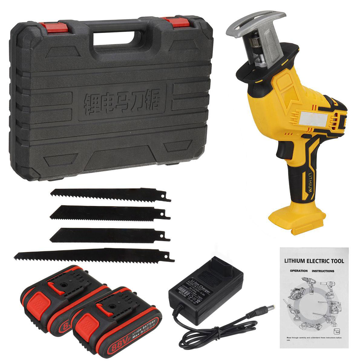 Socoje 88VF 10mm Cordless Electric Reciprocating Saw w/ 4 Blades Electric Wood Cutting Recip Prunning