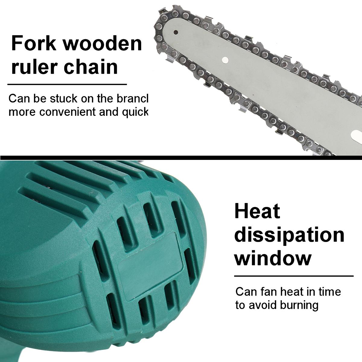6inch 600W Portable Electric Chain Saw Rechargeable Saws Wood Cutter Woodworking Tool W/ 2pcs Battery EU Plug