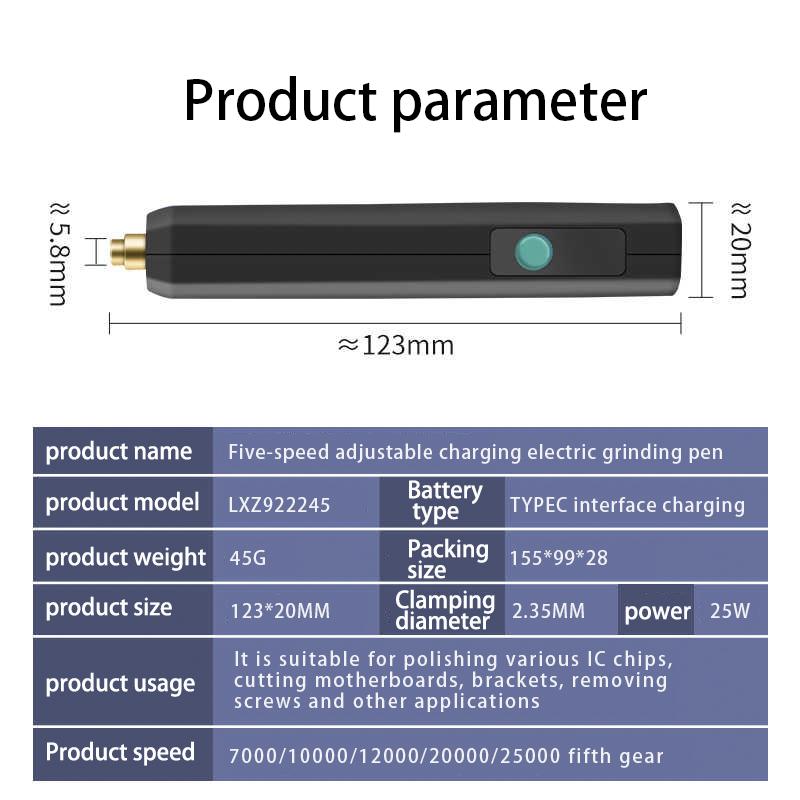 Mini 5-Speed Adjustable Rechargeable Electric Grinder Pen Nail Polisher Control for Precise Cutting Polishing Engraving Handheld Tool
