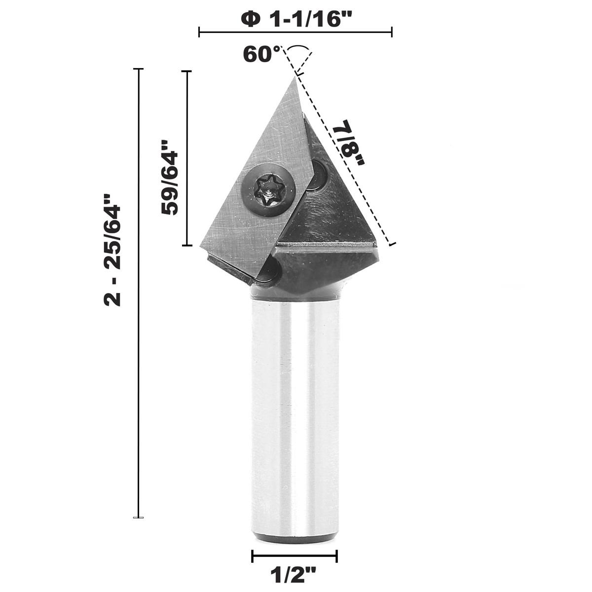 1/2 Inch 1/4 Inch 6mm 12mm Shank 60 Degree V-Groove Carbide Insert Wood CNC Router Bits Milling Cutter for Woodworking Engraving Carving