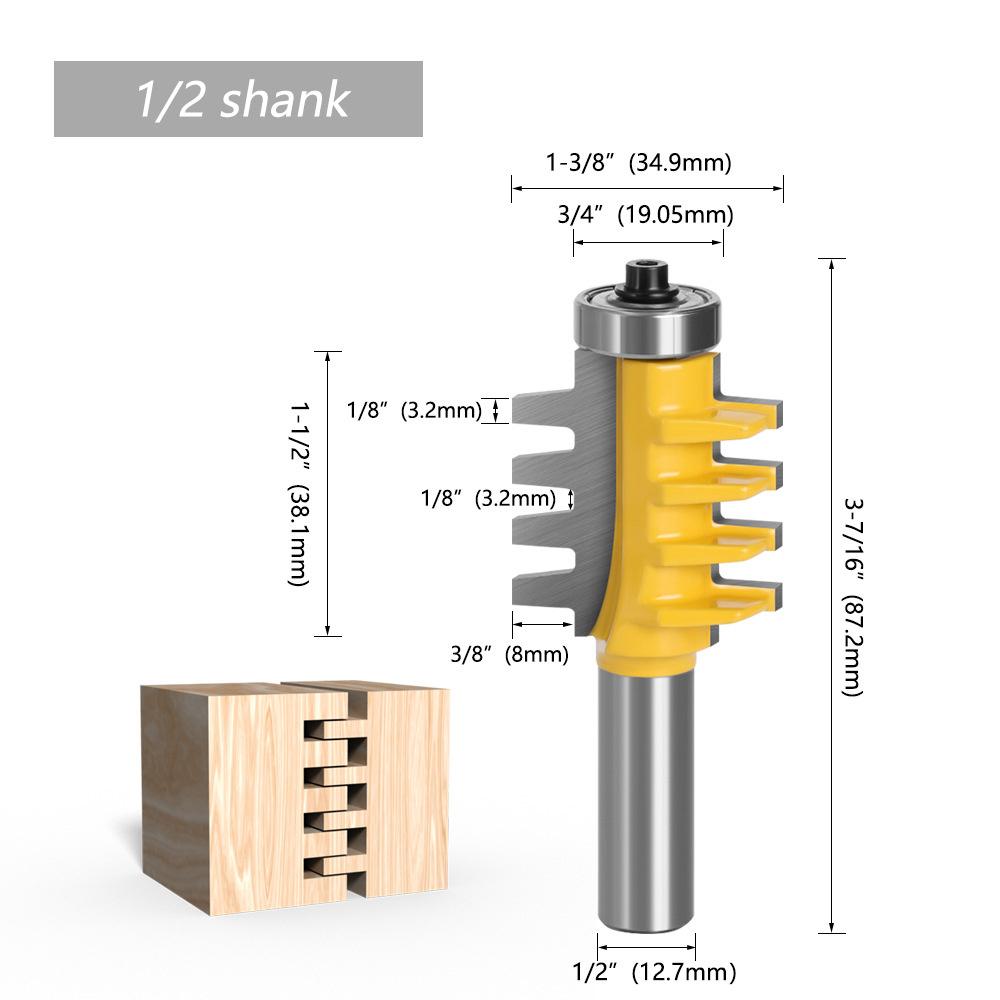 1pc 6.35mm 12.7mm 1/2inch 1/4 Inch Shank Rail Reversible Finger Joint Glue Router Bit Cone Tenon Woodwork Cutter Power Tools Wood Router Cutter