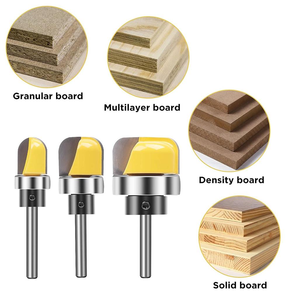 3pcs Multi size Shank Round Nose Bits With Bearing Router Bits Carbide Cutters Woodworking Milling Cutter For Wood Bit Face Mill Tools