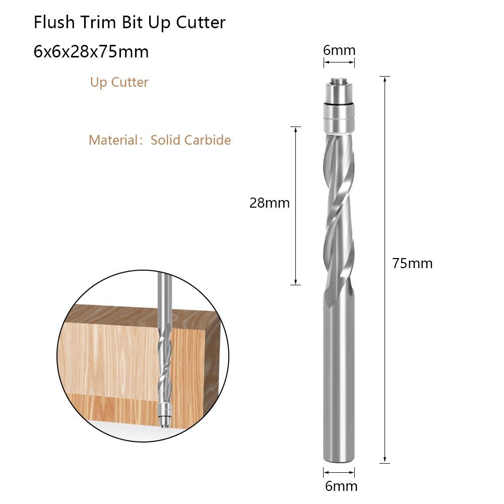 6mm 6.35mm Shank Solid Carbide Bearing Guided Two Flute Flush Trim Router Bits Woodworking Milling Cutters Z06AT3A